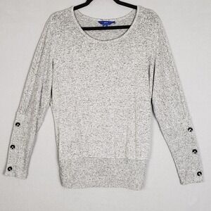 Button Sleeve Pullover Sweater Light Gray Heather Casual Basic Lightweight Sz M